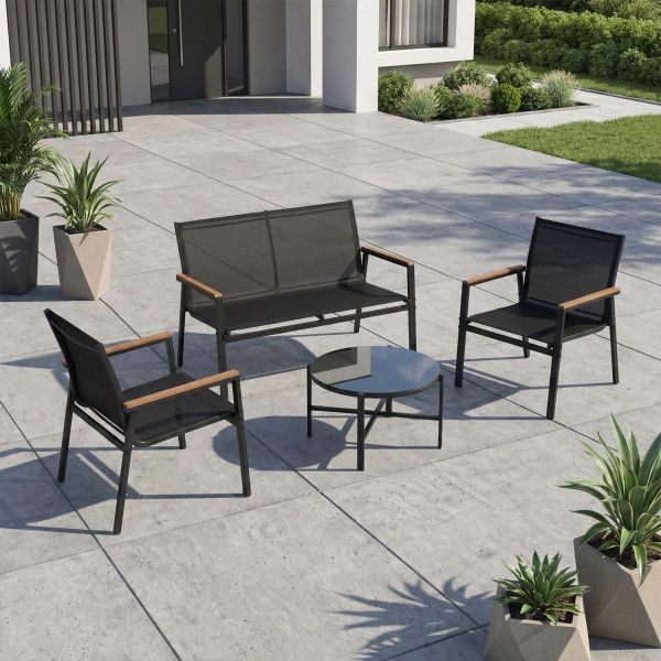 Garden furniture set CANAAN table, bench and 2 chairs, black
