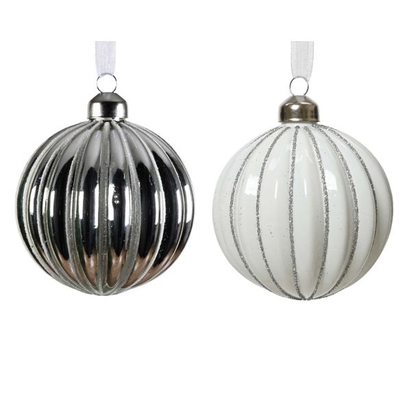 Christmas ornament GLOW D8cm, glass, silver/white mix
