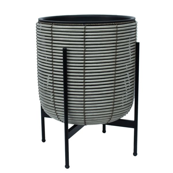 Planter WICKER with stand 38x38xH49cm, beige-grey