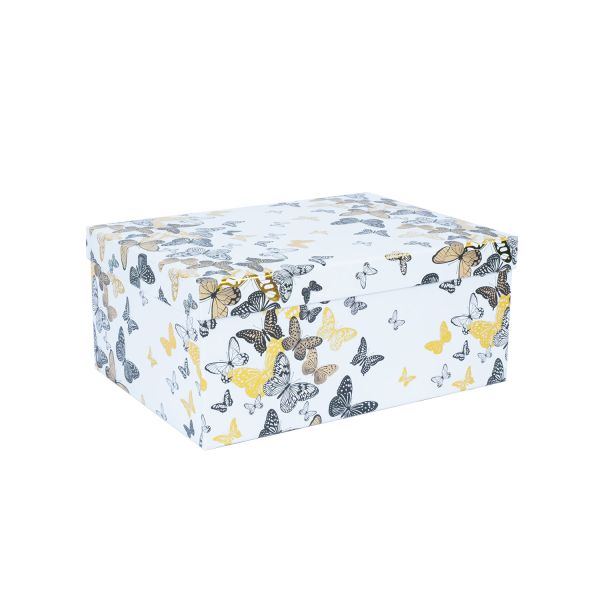 Box DIANA-7, with a lid 25x18xH10,5cm, white/butterfly