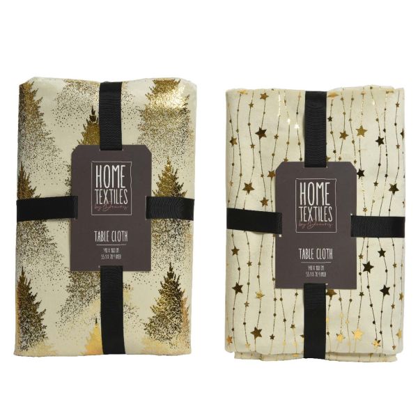Tablecloth GLOW 140x180cm, beige velvet, mix