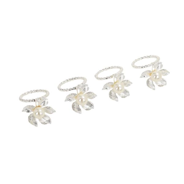 Napkin rings GLAMOR 4pcs, pearl/flower