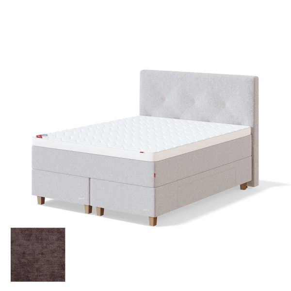 Continental bed with drawer BLACK CONTINENTAL CLIFF 160x200cm, soft, brown