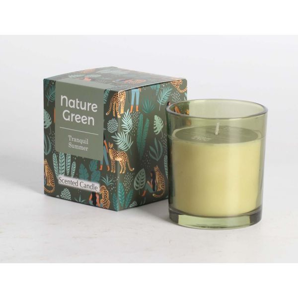 Свеча в стеклянном стакане NATURE GREEN H9,5см, Tranquil Summer