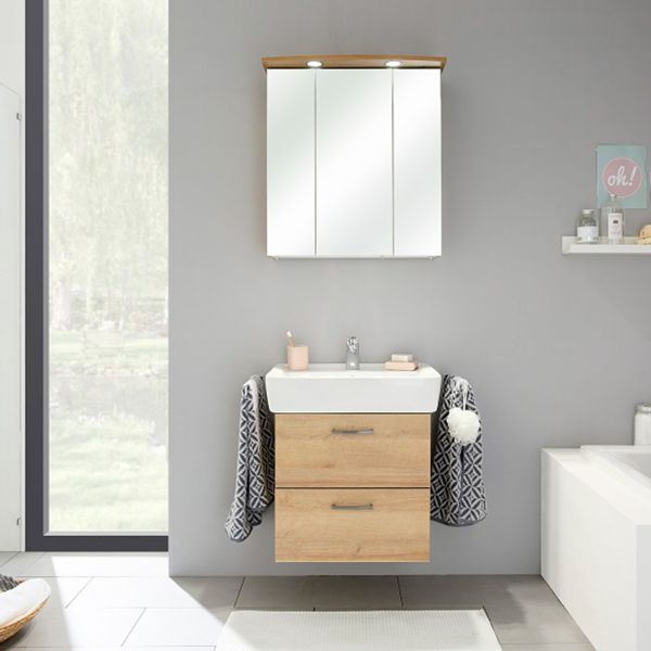 Vannitoamööbli komplekt valamuga 919 tamm, LED, peegelkapiga