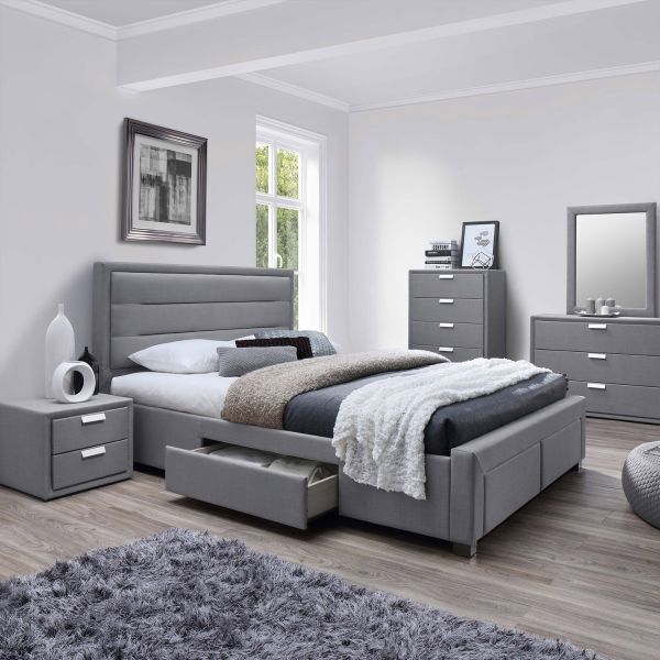 Кровать CAREN 160x200см, с матрасом HARMONY DELUX, серый