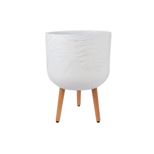 Plant holder SKY FERN D37xH52.3cm, white, with wood legs