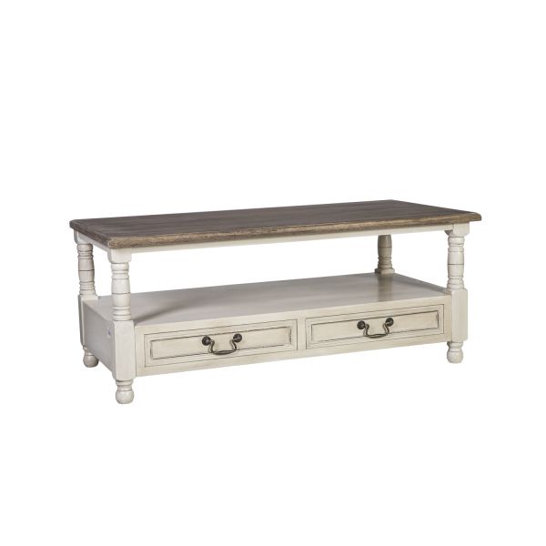 Coffee table SAMIRA 110x55,5xH45cm, antique white/natural