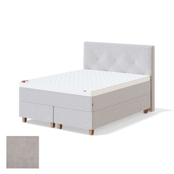 Continental bed with drawer BLACK CONTINENTAL CLIFF 160x200cm, soft, light grey