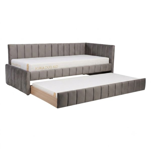 Bed JASPER 90x200cm, with 2 mattresses KUKA DUO KID, grey