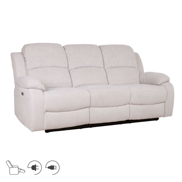 Diivan FELICIA 3-kohaline elektriline recliner, loodusvalge