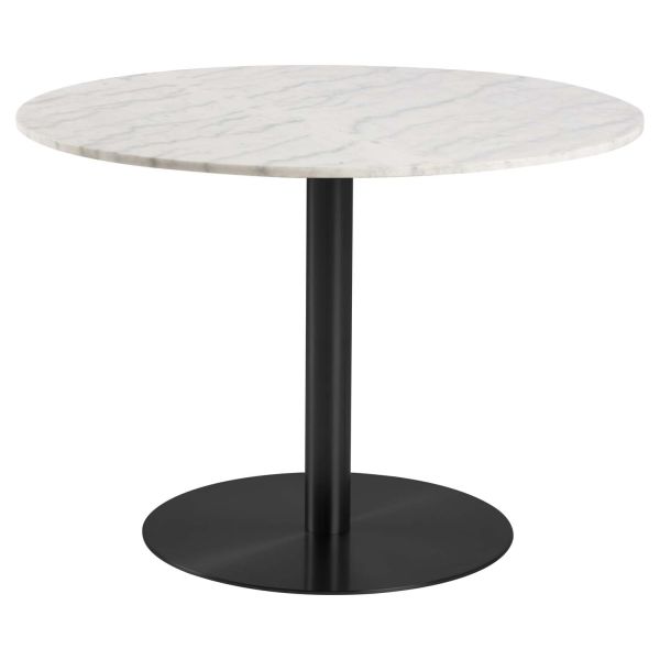 Dining table CORBY D105xH75cm, white marble/black