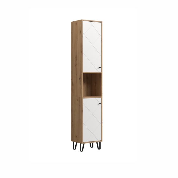 Kõrge vannitoakapp TOUCH 36x29xH191cm, tamm/valge