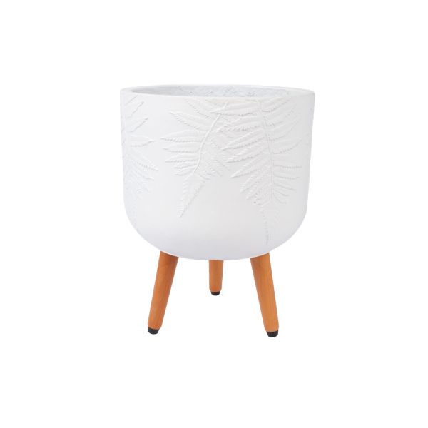 Plant holder SKY FERN D30xH39.5cm, white, with wood legs