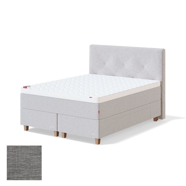 Continental bed with drawer BLACK CONTINENTAL MANGO 180x200cm, soft, light grey