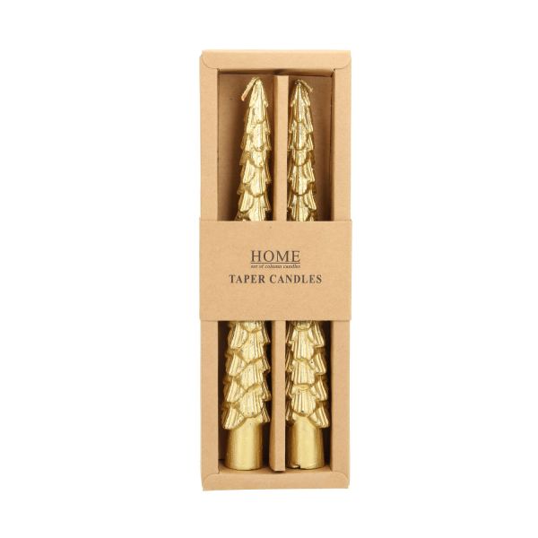 Antique candle CAROLS 2pcs 20cm golden spruce