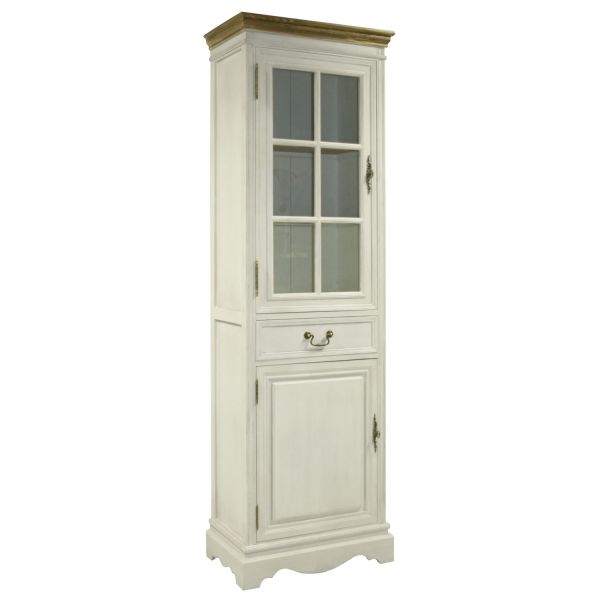 Шкаф-витрина SAMIRA 60x35xH195,5см, антично-белый/натуральный