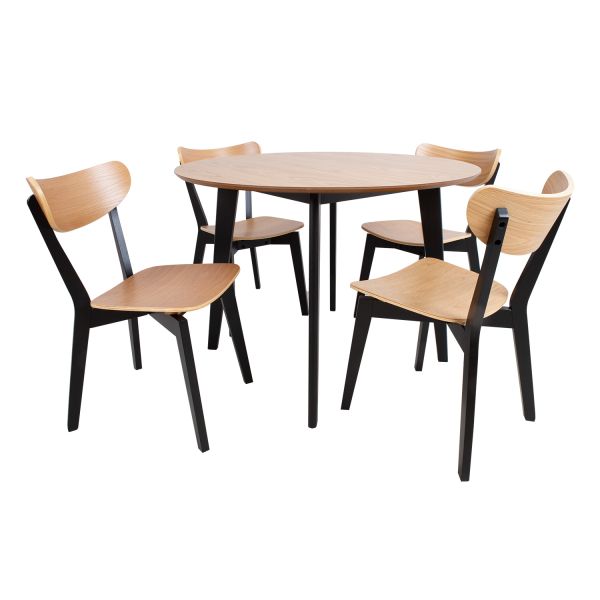 Söögilauakomplekt ROXBY ümar laud, 4 tooli, tamm/must