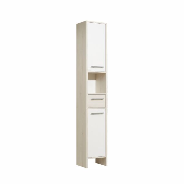Kõrge vannitoakapp 350, 33x28xH195,5cm, valge/helepruun