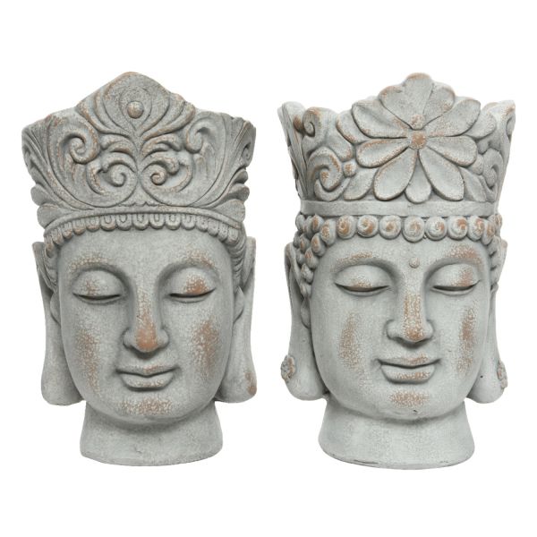 Flower pot BUDHA HEAD H50cm, grey, mix