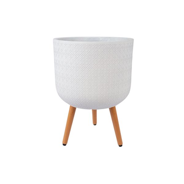 Plant holder SKY SELENA D37xH52.3cm, white, with wood legs