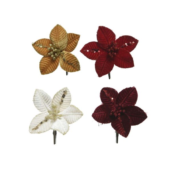 Poinsettia CHARM D10cm, with clip, mix