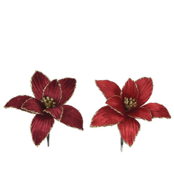Poinsettia CHARM D13cm, with clip, red