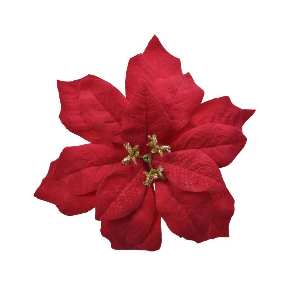 Poinsettia CHARM D16cm, with clip, red