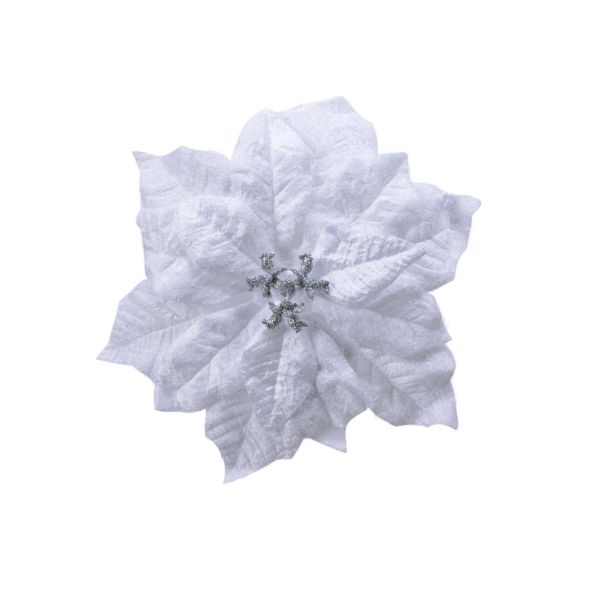 Poinsettia CHARM D16cm, with clip, white