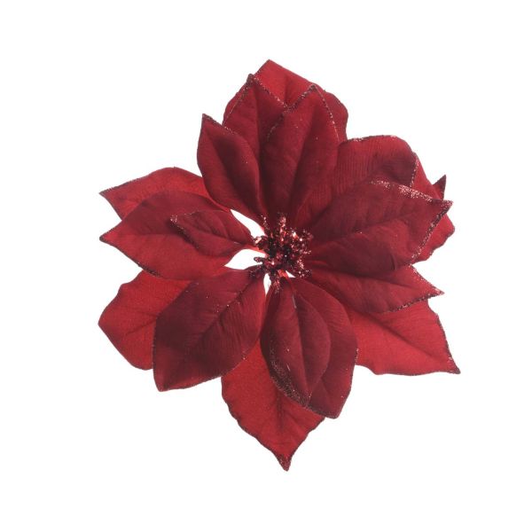 Poinsettia CHARM D24cm, with clip, red