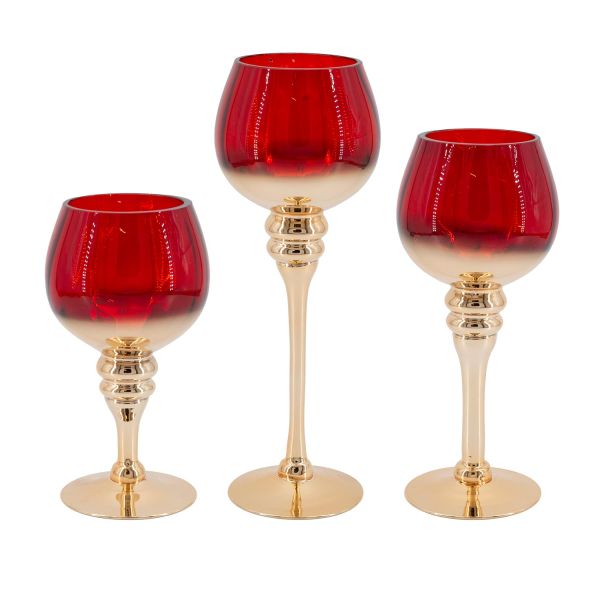 Küünlajalg THALIA RUBY 3tk H20/25/30cm, punane/kuldne