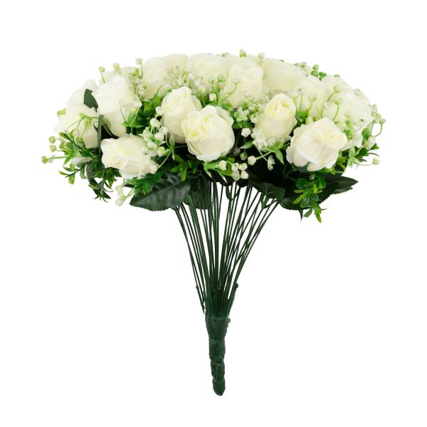 Kunstlill FLOWERLY H40cm 36tk roosid kimbus, valge