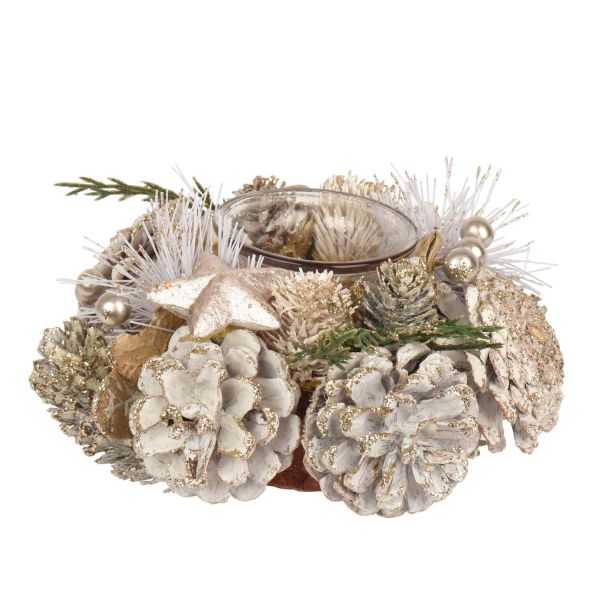 Candle holder CHARM PINECONE D16cm, white