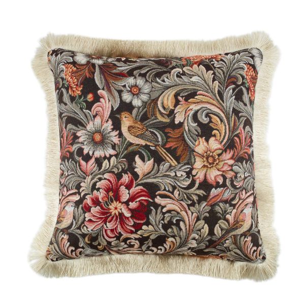 Pillow GLAMOUR 45x45cm, with furry edge, birds and flowers
