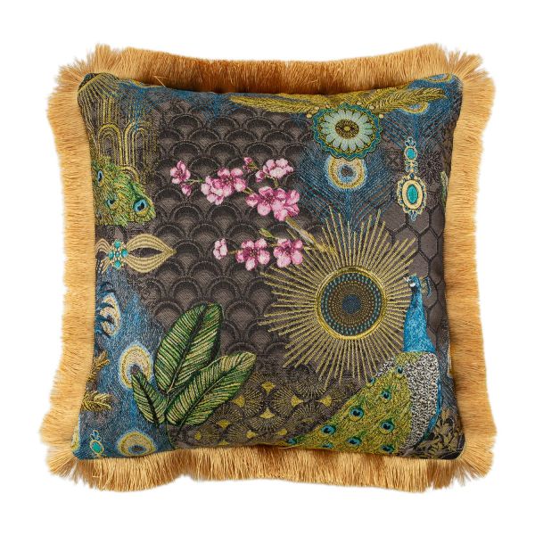 Pillow GLAMOUR 45x45cm, with furry edge, peacock