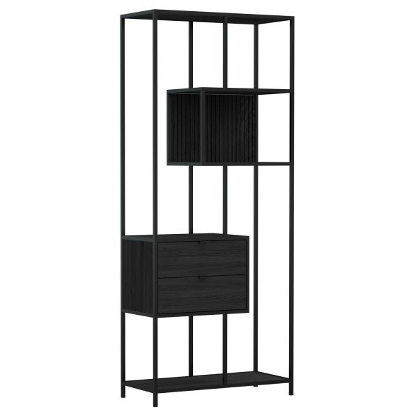 Riiul SEAFORD 77x35xH185cm, must, sahtlitega