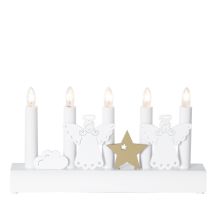 Candlestick JULIA 5-LED 28xH15cm, angels, wooden, white
