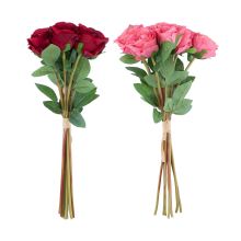 Artificial flower FLOWERLY 9pcs roses in a bouquet, red or pink, mix