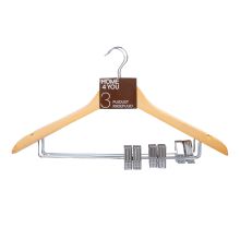 Cloth hangers 3pcs, with clips, natural