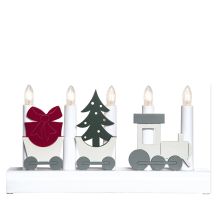 Candlestick JULIA 5-LED 28xH15cm, train, wooden, white