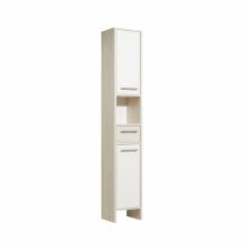 Tall bathroom cabinet 350, 33x28xH195,5cm, white / light brown