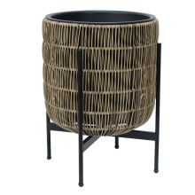 Planter WICKER with stand 38x38xH49cm, light brown