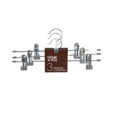 Cloth hangers 3pcs metal, with clips, grey