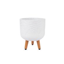 Plant holder SKY FERN D24xH29.6cm, white, with wood legs