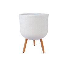 Plant holder SKY SELENA D37xH52.3cm, white, with wood legs