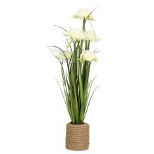 Искусственный цветок IN GARDEN H70см, белая хризантема, трава в горшке