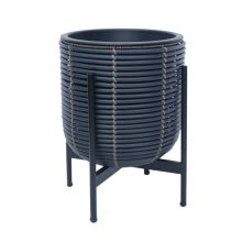 Planter WICKER with stand 30x30xH38cm, black/brown