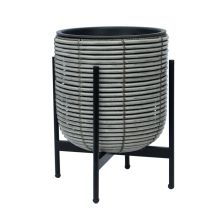 Planter WICKER with stand 30x30xH38cm, beige-grey