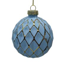 Christmas ornament JOY XMAS BLUE D8cm, glass