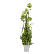 Искусственный цветок IN GARDEN H120см, зеленая гортензия, трава в горшке